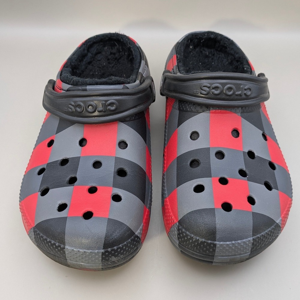 Crocs Classic Sherpa Lined Clog Red Grey Black Buffalo Plaid Mens 7 Womens 9
